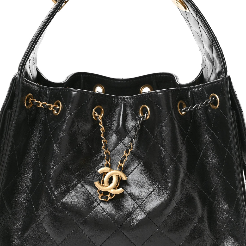 Chanel Shiny Crumpled Calfskin Quilted Small Chanel 25 Handbag Black
