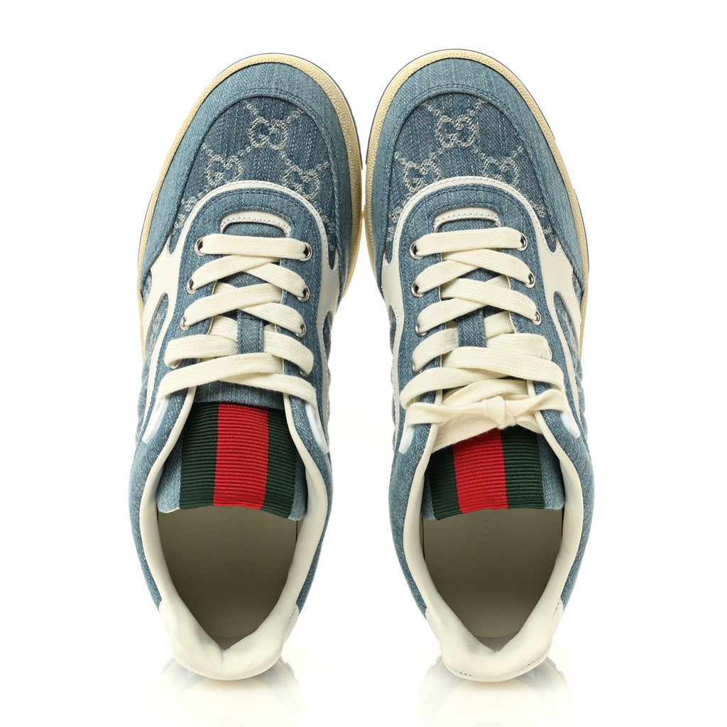 Gucci New Denim Delave GG Monogram Womens Re-Web Sneakers 40 Light Blue Royale