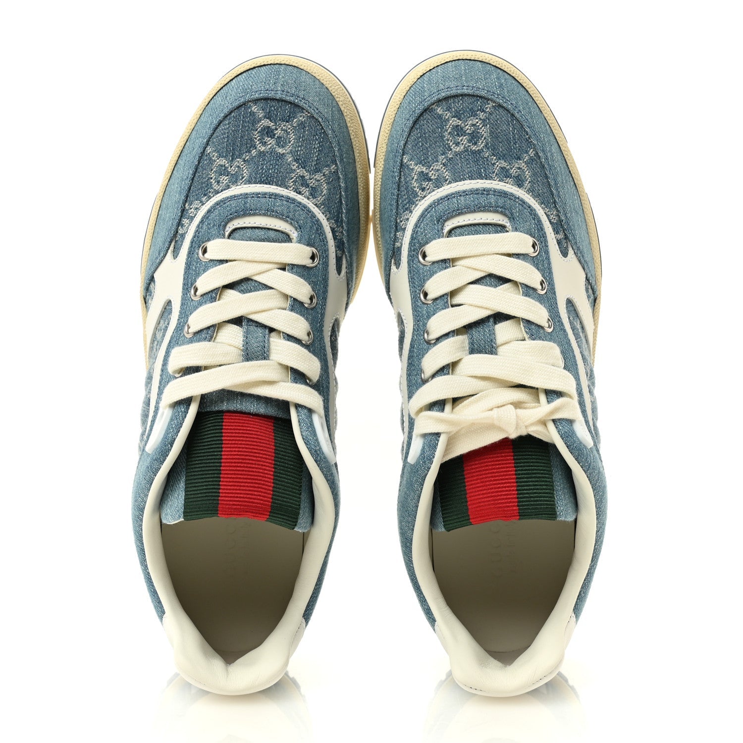 Gucci New Denim Delave GG Monogram Womens Re-Web Sneakers 40 Light Blue Royale