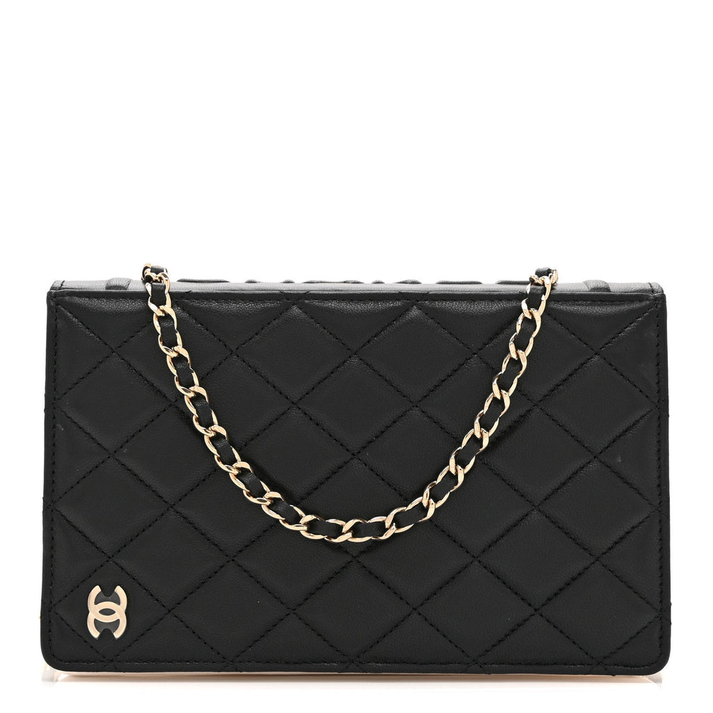 Chanel Lambskin Quilted Book Wallet On Chain WOC Black