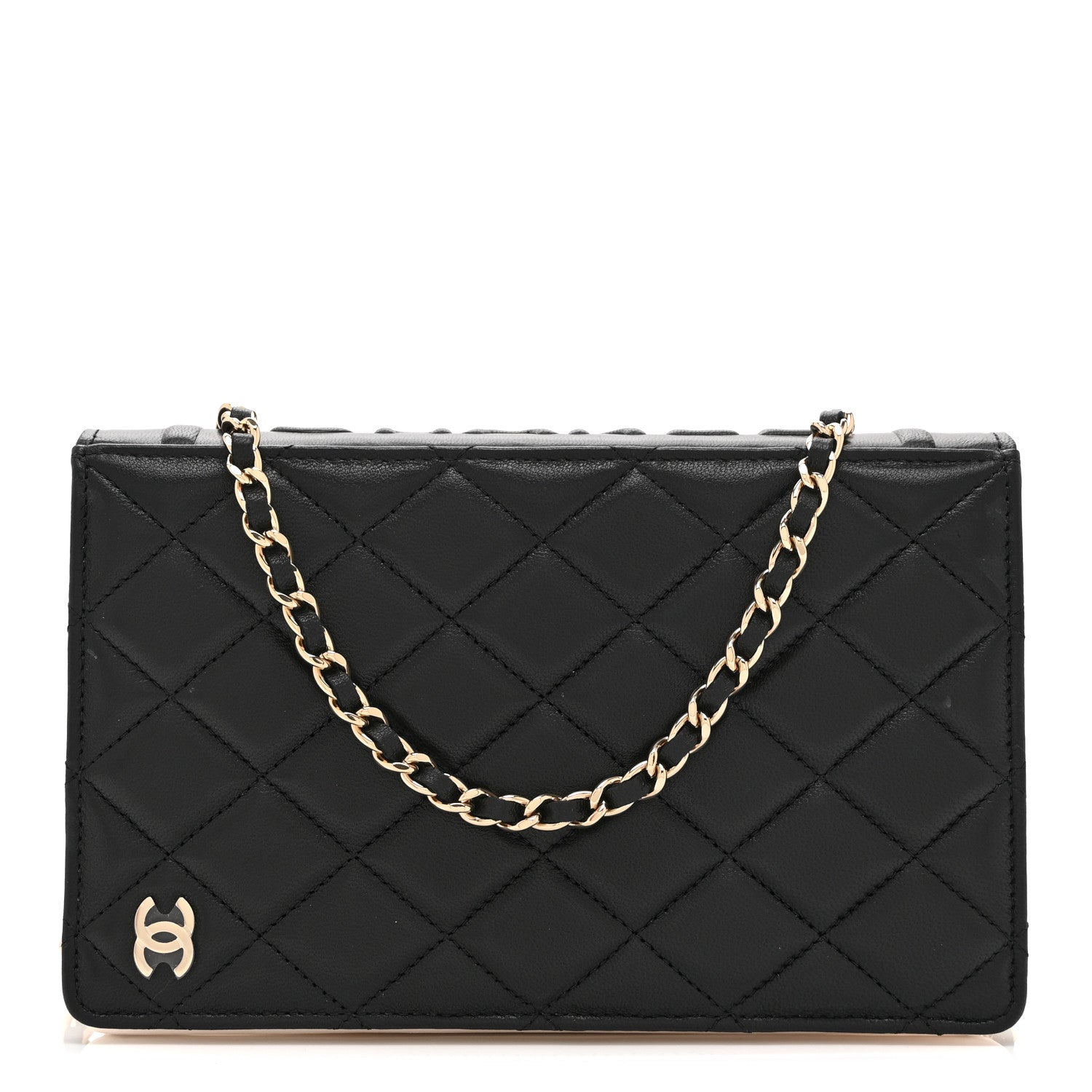 Chanel Lambskin Quilted Book Wallet On Chain WOC Black