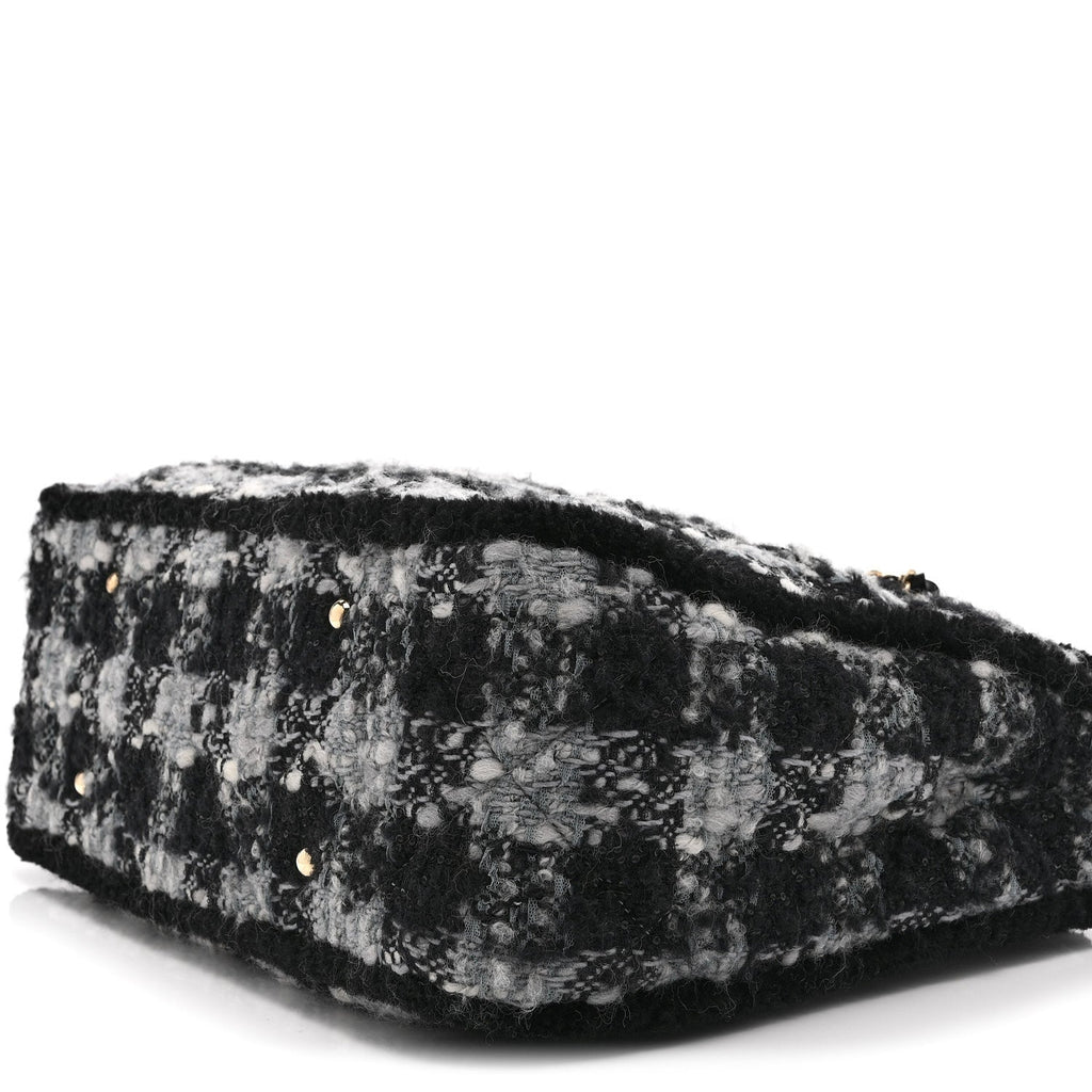 Chanel Tweed Shearling Quilted Lambskin Shopping Tote  Black Grey
