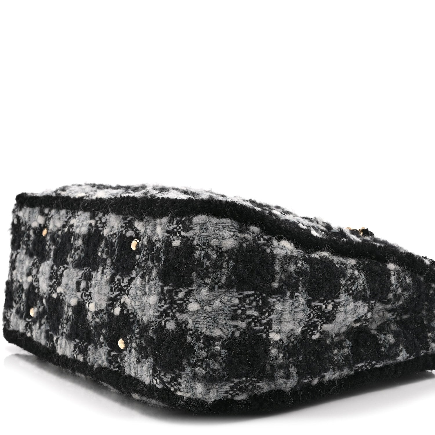 Chanel Tweed Shearling Quilted Lambskin Shopping Tote  Black Grey