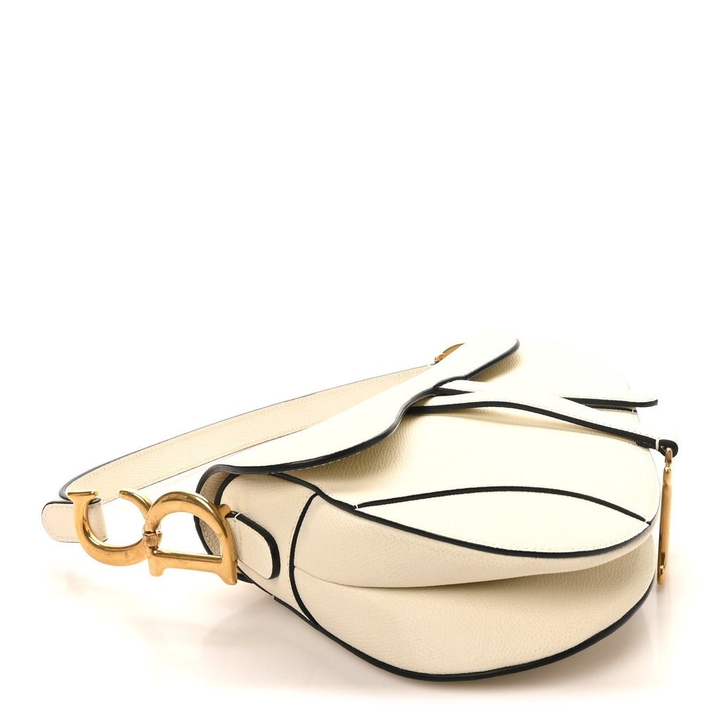 Christian Dior Grained Calfskin Saddle Bag White