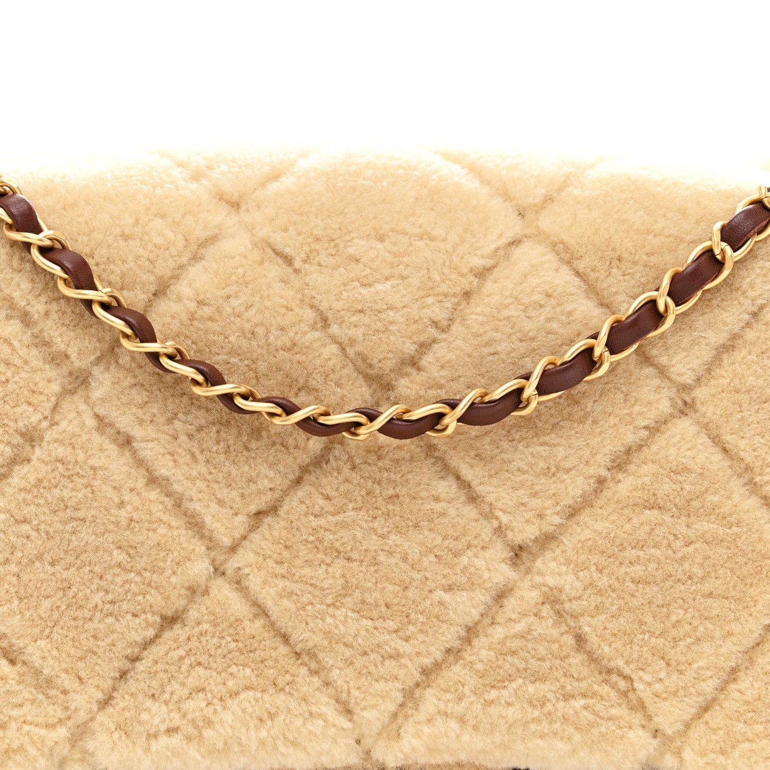 Chanel Shearling Lambskin Quilted Large Furry Coco Flap Dark Brown Beige
