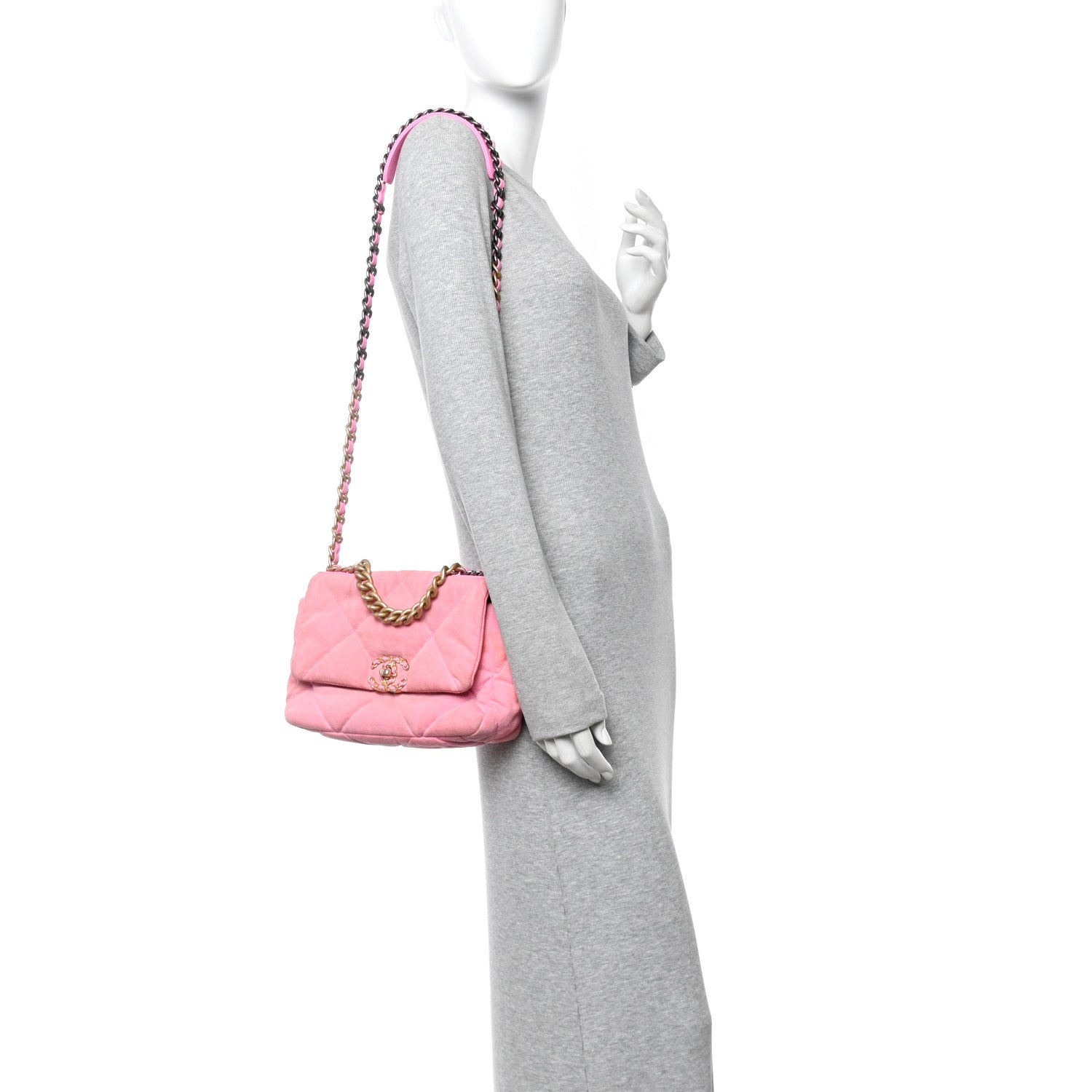 Chanel Denim Quilted Medium Chanel 19 Flap Neon Pink