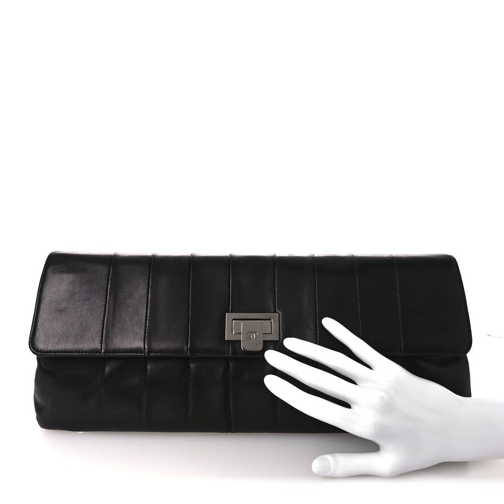 Chanel Lambskin Vertical Quilted Clutch Black