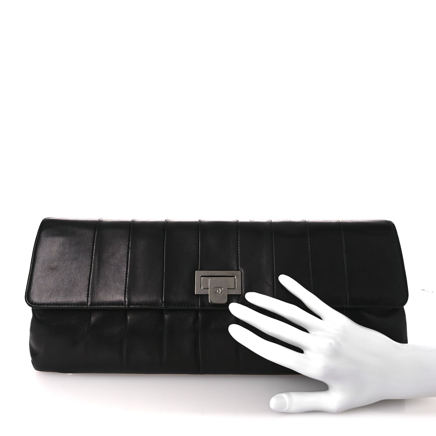 Chanel Lambskin Vertical Quilted Clutch Black