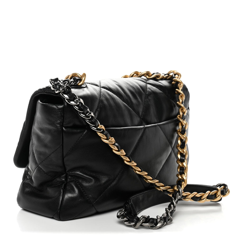 Chanel Goatskin Quilted Large Chanel 19 Flap Black
