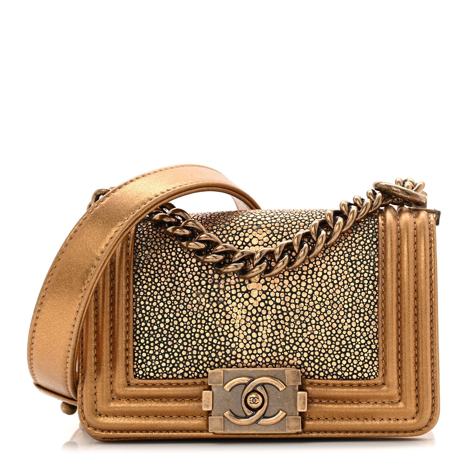 Chanel Galuchat Stingray Mini Boy Flap Gold