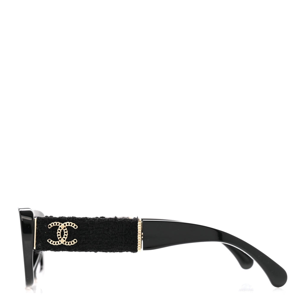 Acetate Tweed Wool CC Rectangle Sunglasses 5514-A Black