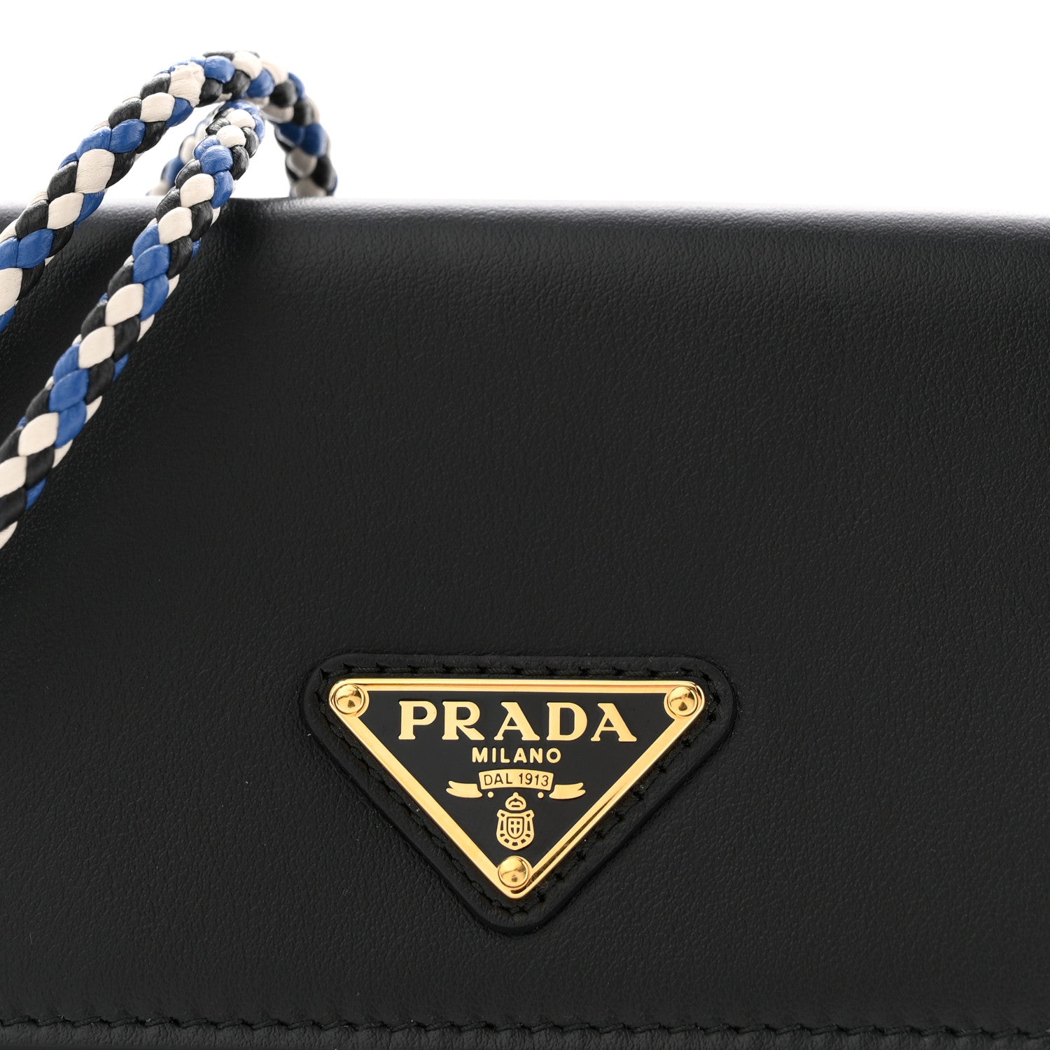 Prada Vitello Card Holder With Braided Strap Black