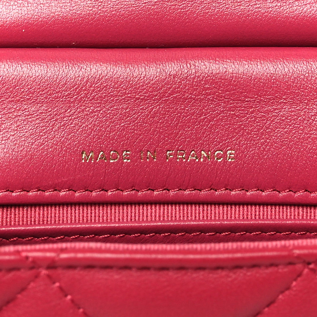 Chanel Calfskin Quilted Lady Handle Flap Card Holder With Chain Dark Pink