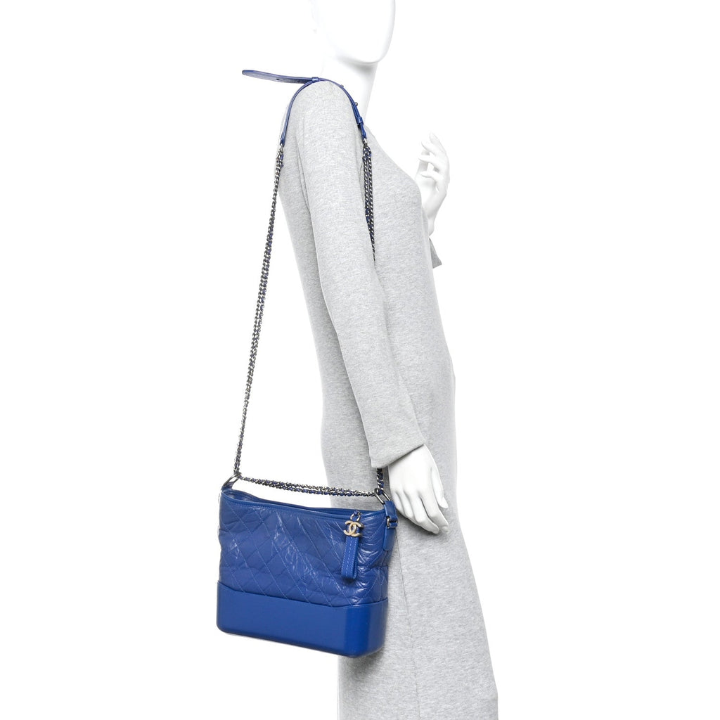 Chanel Aged Calfskin Quilted Medium Gabrielle Hobo Blue