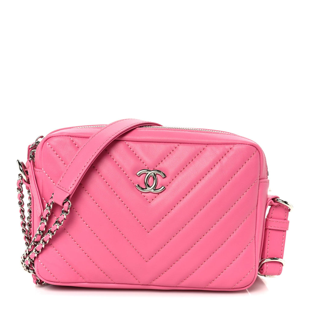 Chanel Lambskin Chevron Quilted Small Promenade Camera Case Pink