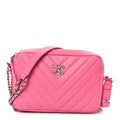 Chanel Lambskin Chevron Quilted Small Promenade Camera Case Pink