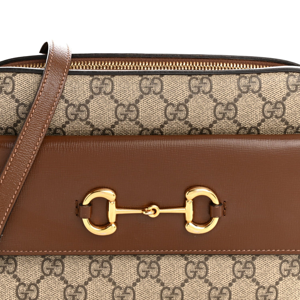 Gucci GG Supreme Monogram Small Horsebit 1955 Shoulder Bag Beige Brown Sugar