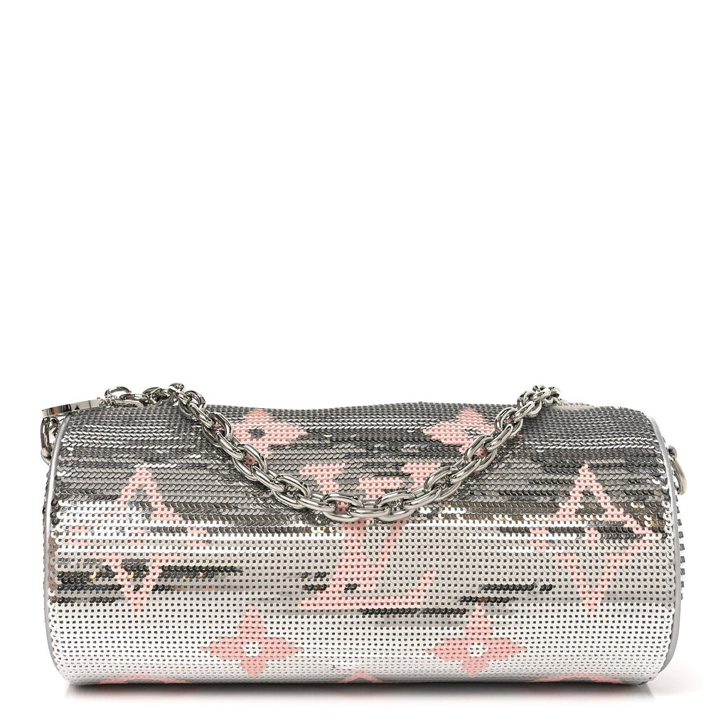 Louis Vuitton Satin Sequin Monogram Giant Papillon Silver Pink
