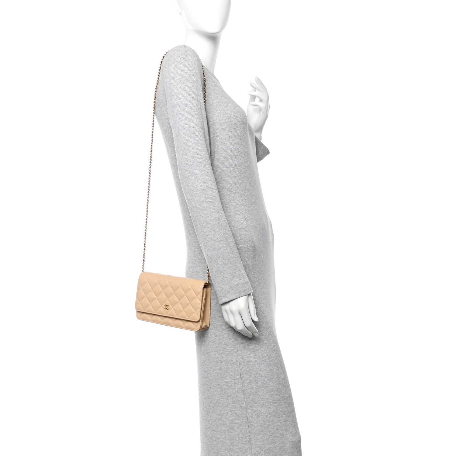 Chanel Caviar Quilted Wallet on Chain WOC Beige
