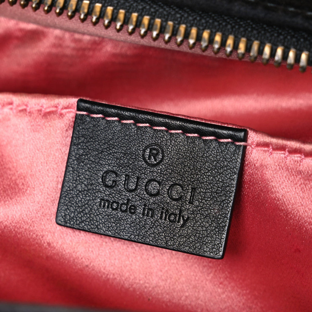 Gucci Velvet Matelasse Deer Embroidered Small GG Marmont Chain Shoulder Bag Black