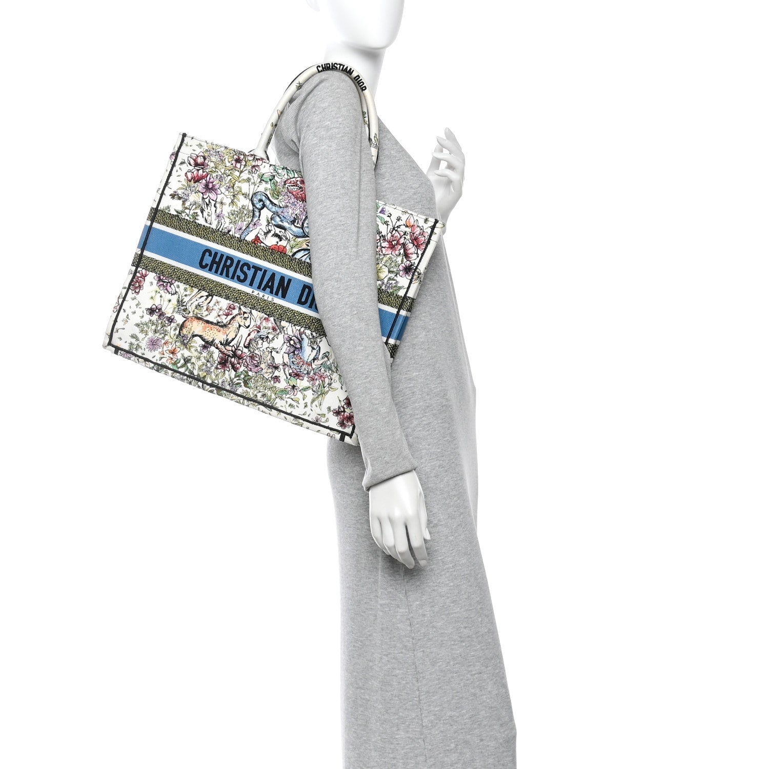 Christian Dior Canvas Embroidered Large D-Constellation Book Tote Latte Multicolor