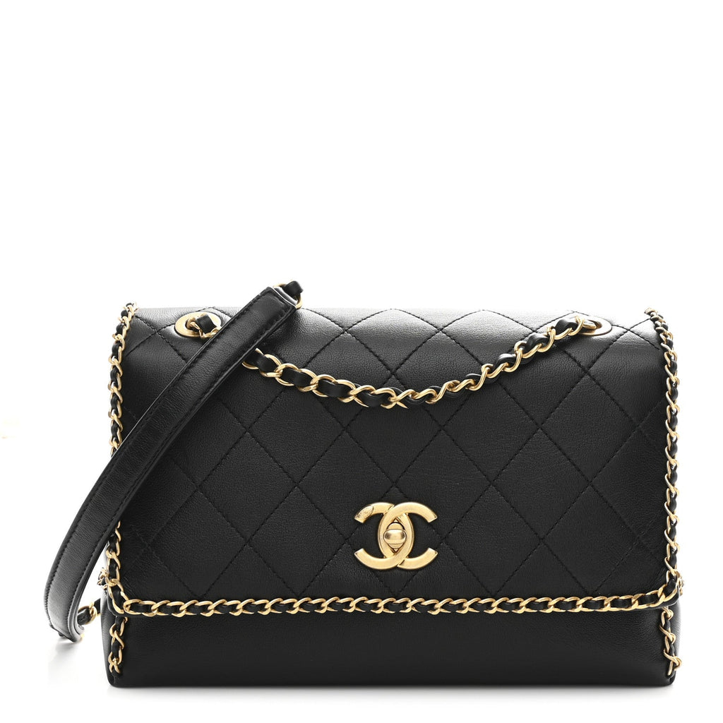 Chanel Calfskin Stitched Chain Flap Black