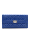 Patent Calfskin Quilted Boy Large Gusset Flap Wallet Blue