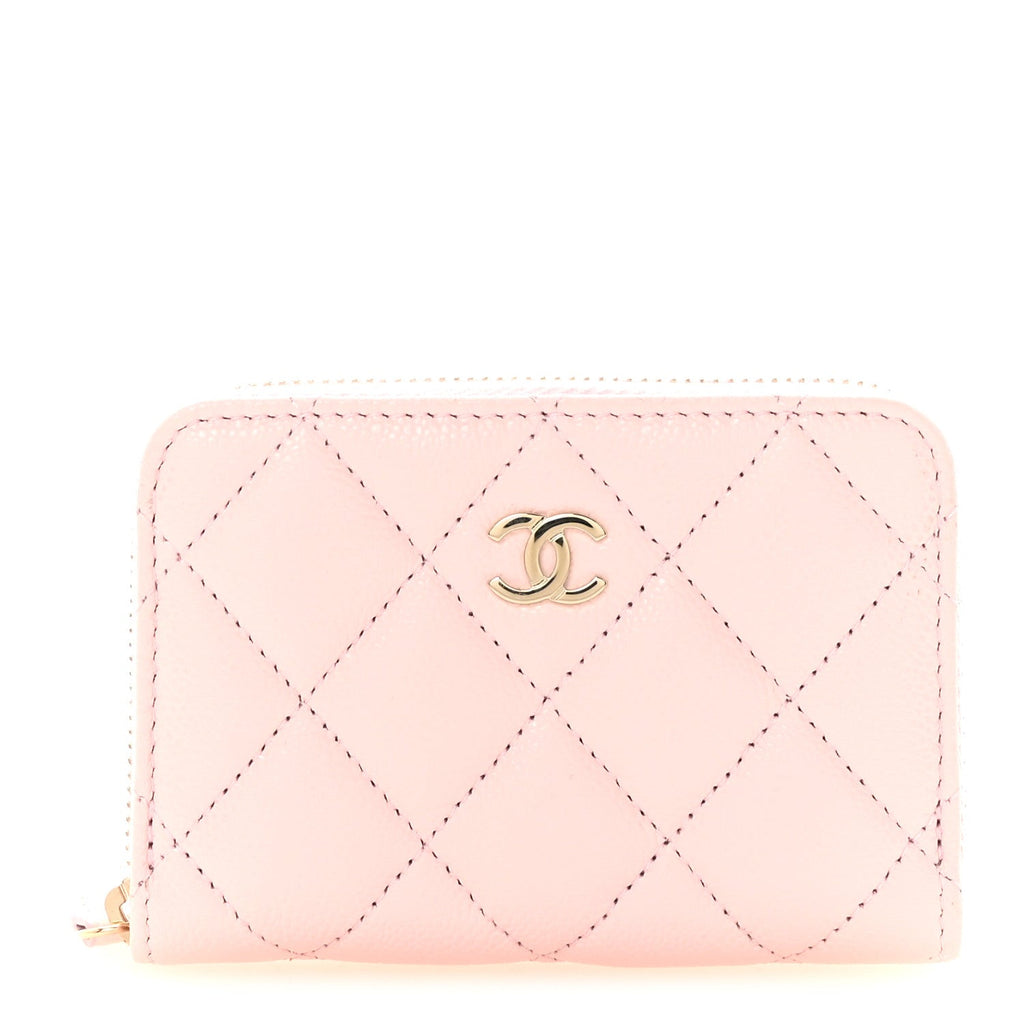 Caviar Quilted Zip Coin Purse Pink