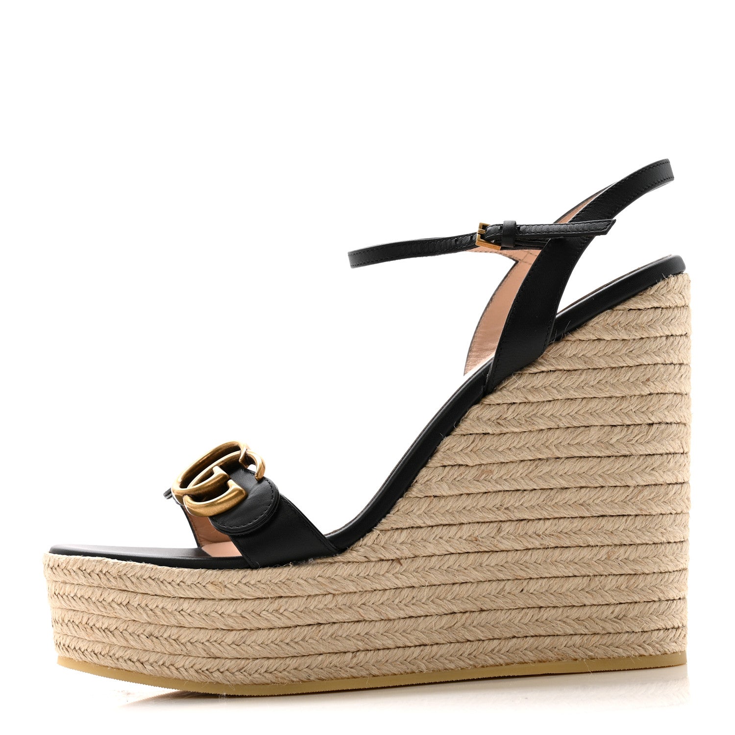 Gucci Nappa Matelasse GG Marmont Slingback Platform 45/130mm Espadrille Wedges 40 Black