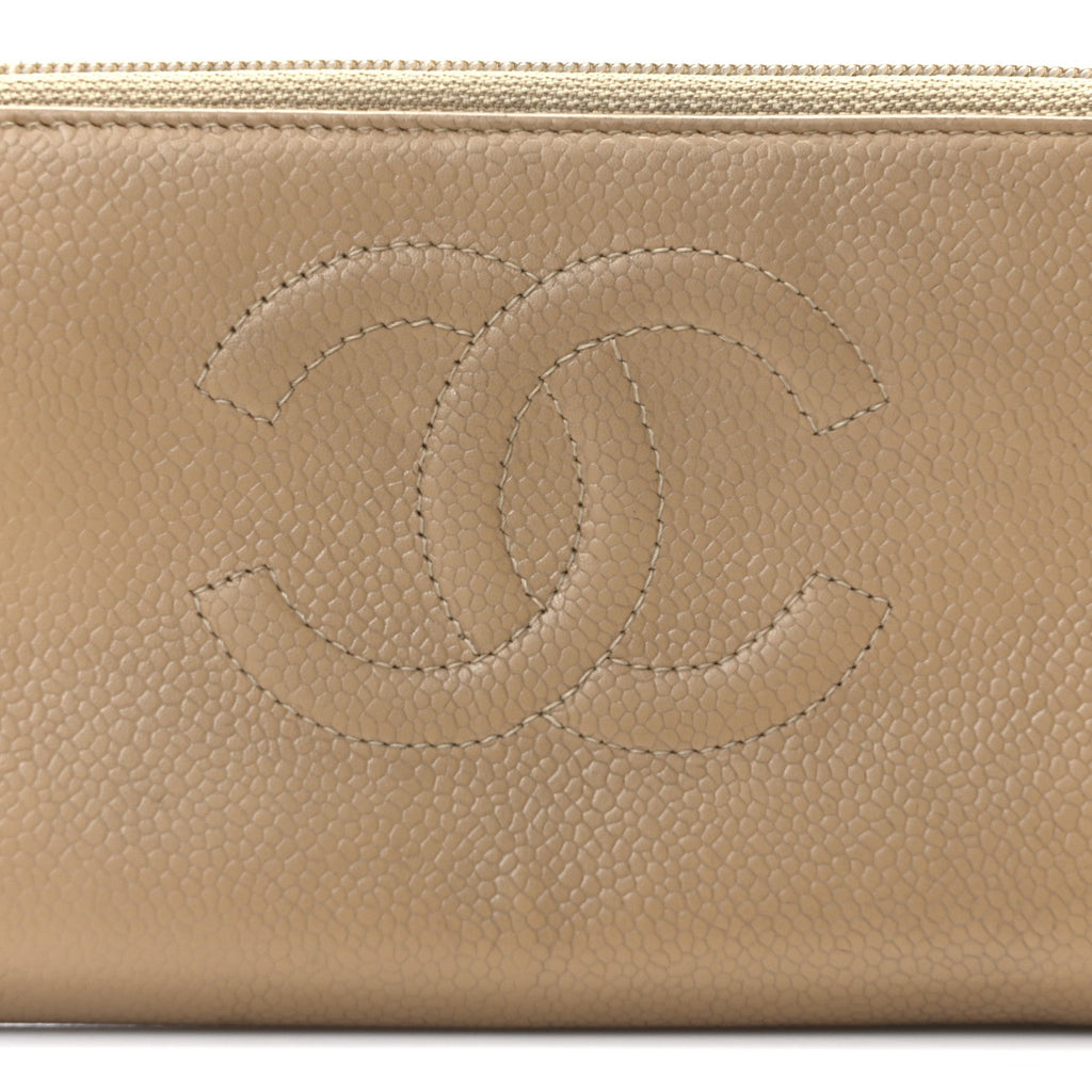Caviar Large Timeless CC Zip Around Wallet Beige