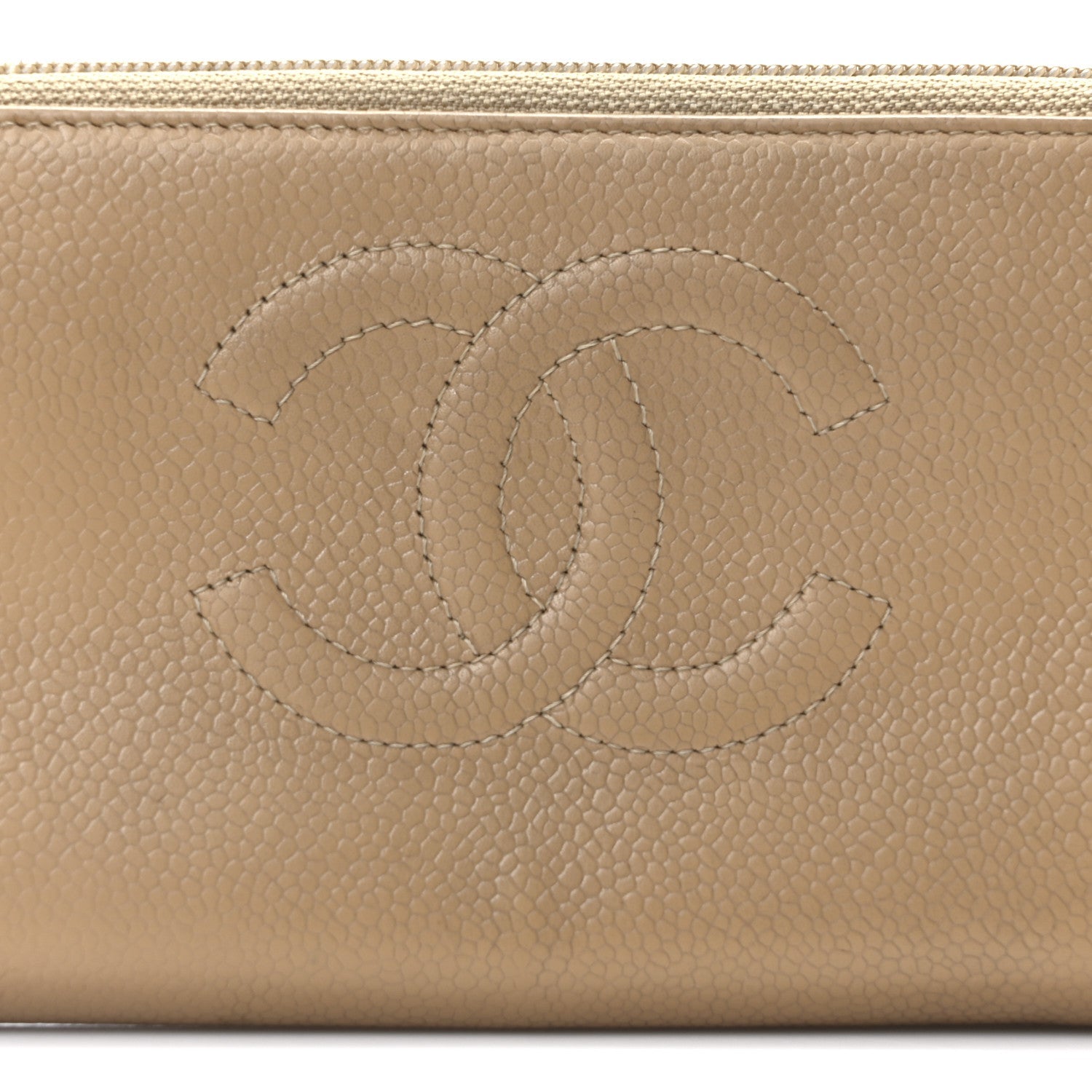 Caviar Large Timeless CC Zip Around Wallet Beige