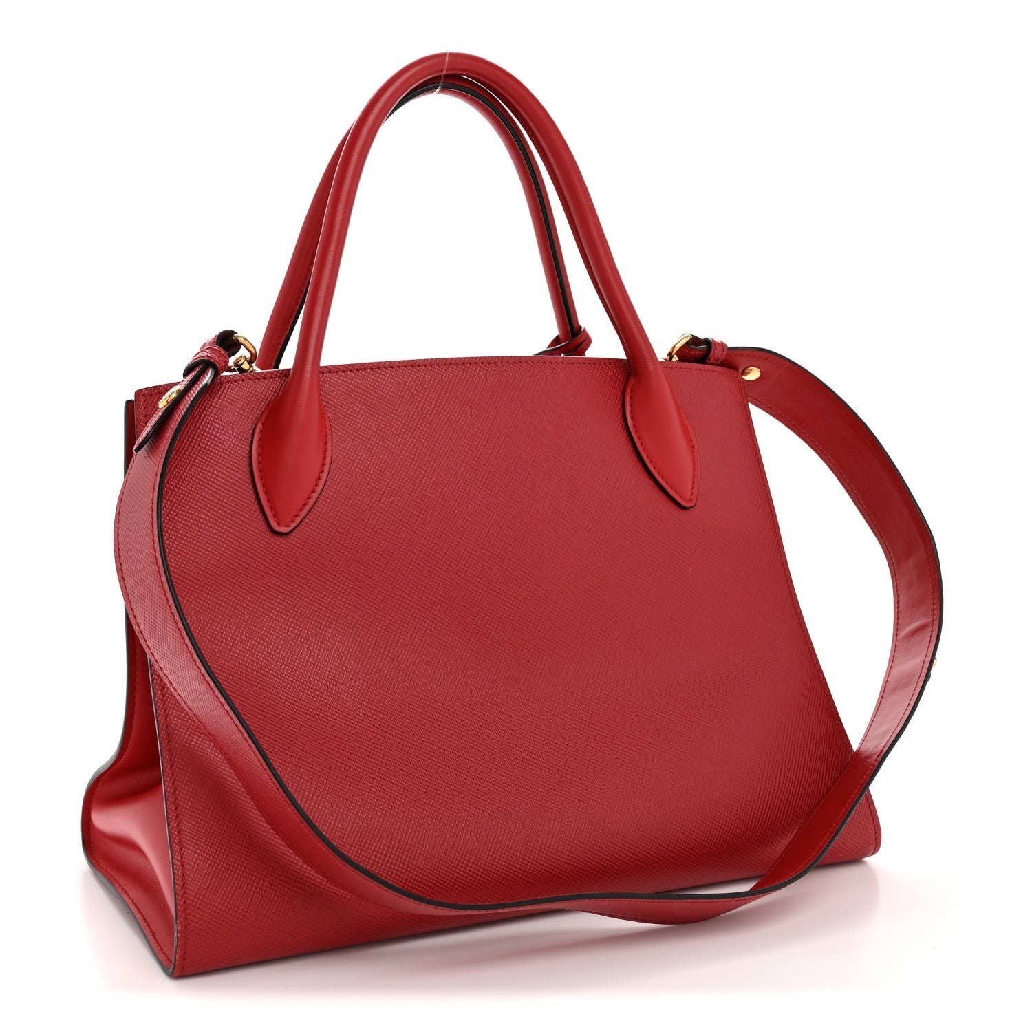 Prada Saffiano Cuir Calfskin Medium Monochrome Top Handle Tote Fuoco