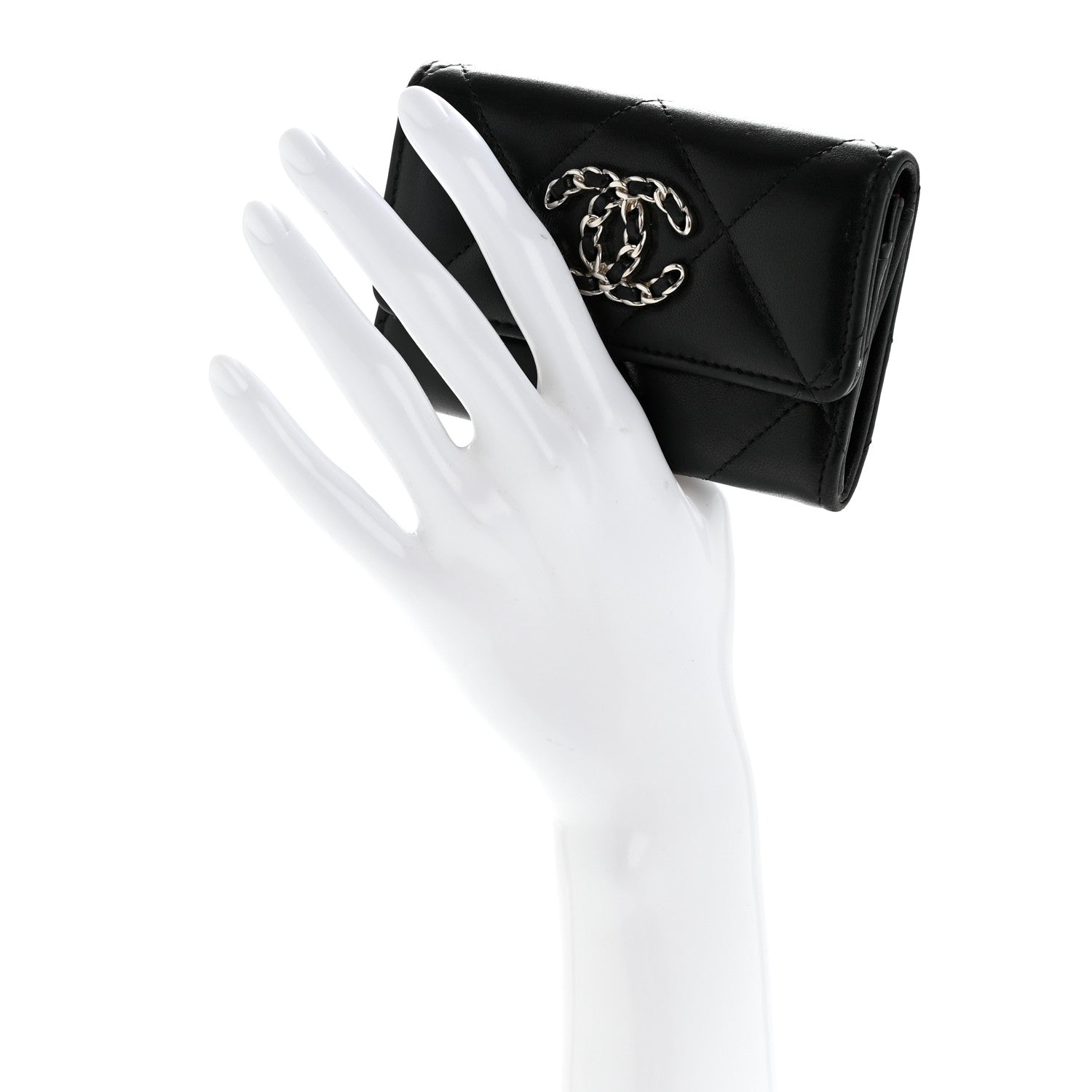 Lambskin Quilted Chanel 19 Flap Card Holder Black