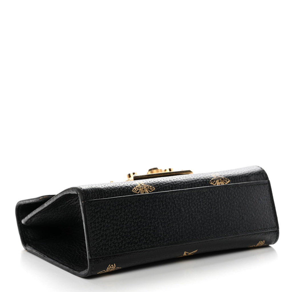 Gucci Grained Calfskin Bee Star Small Padlock Shoulder Bag Black