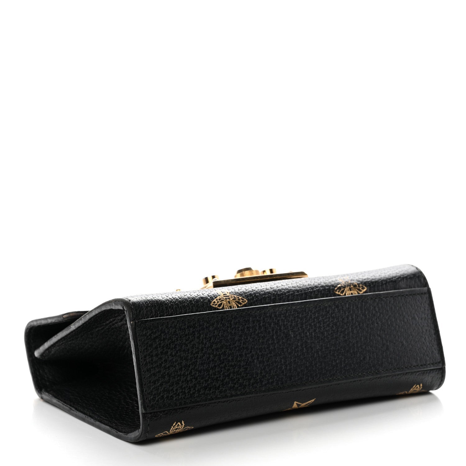 Gucci Grained Calfskin Bee Star Small Padlock Shoulder Bag Black