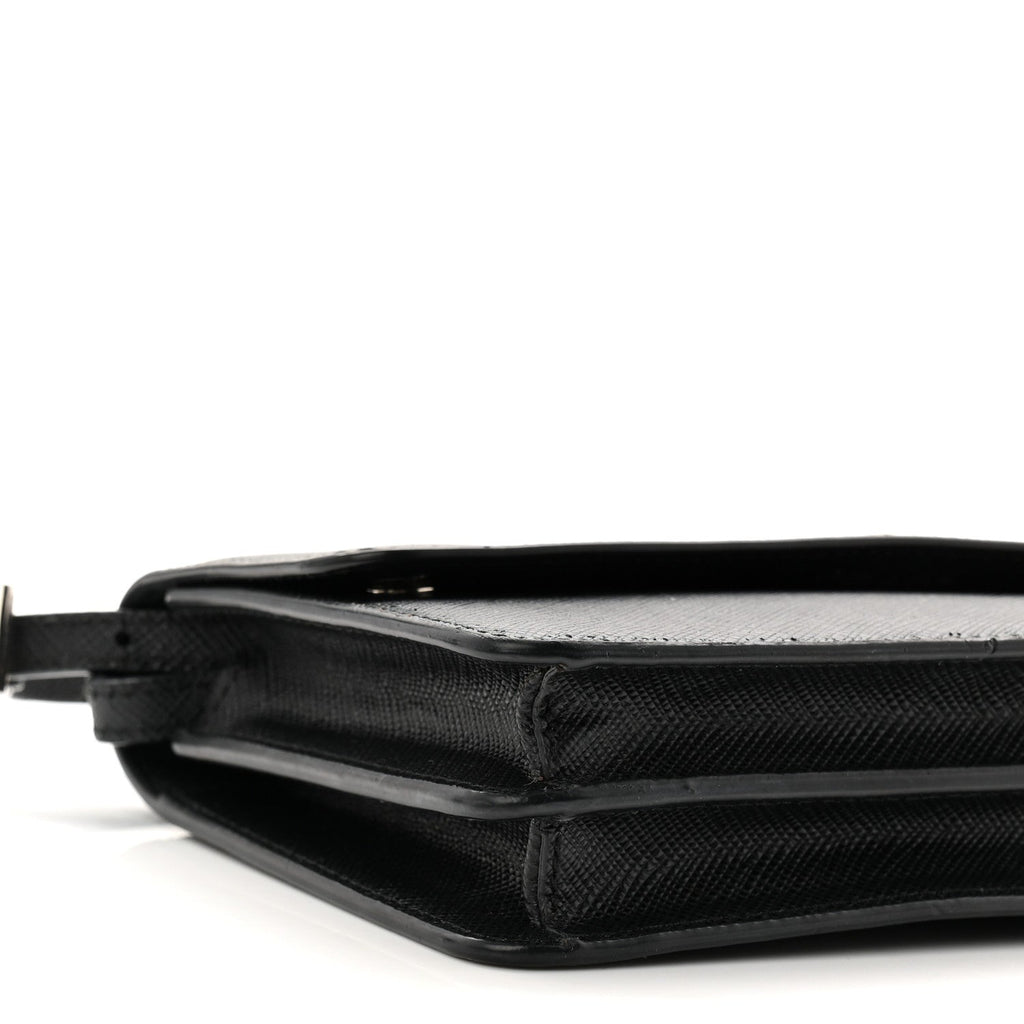 Prada Saffiano Metal Flap Wallet With Strap Black