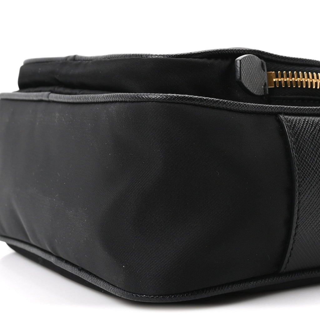 Prada Nylon Vela Saffiano Double Zip Crossbody Black