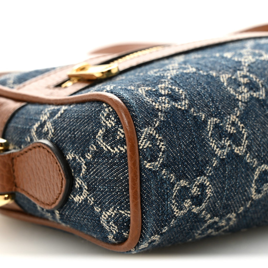 Gucci New Denim GG Monogram Dollar Calfskin Mini Ophidia Shoulder Bag Blue Tea Cuir Epilog