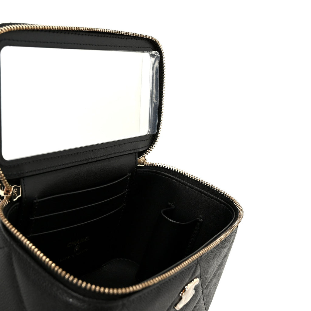 Chanel Caviar Quilted Top Handle Long Vanity Black