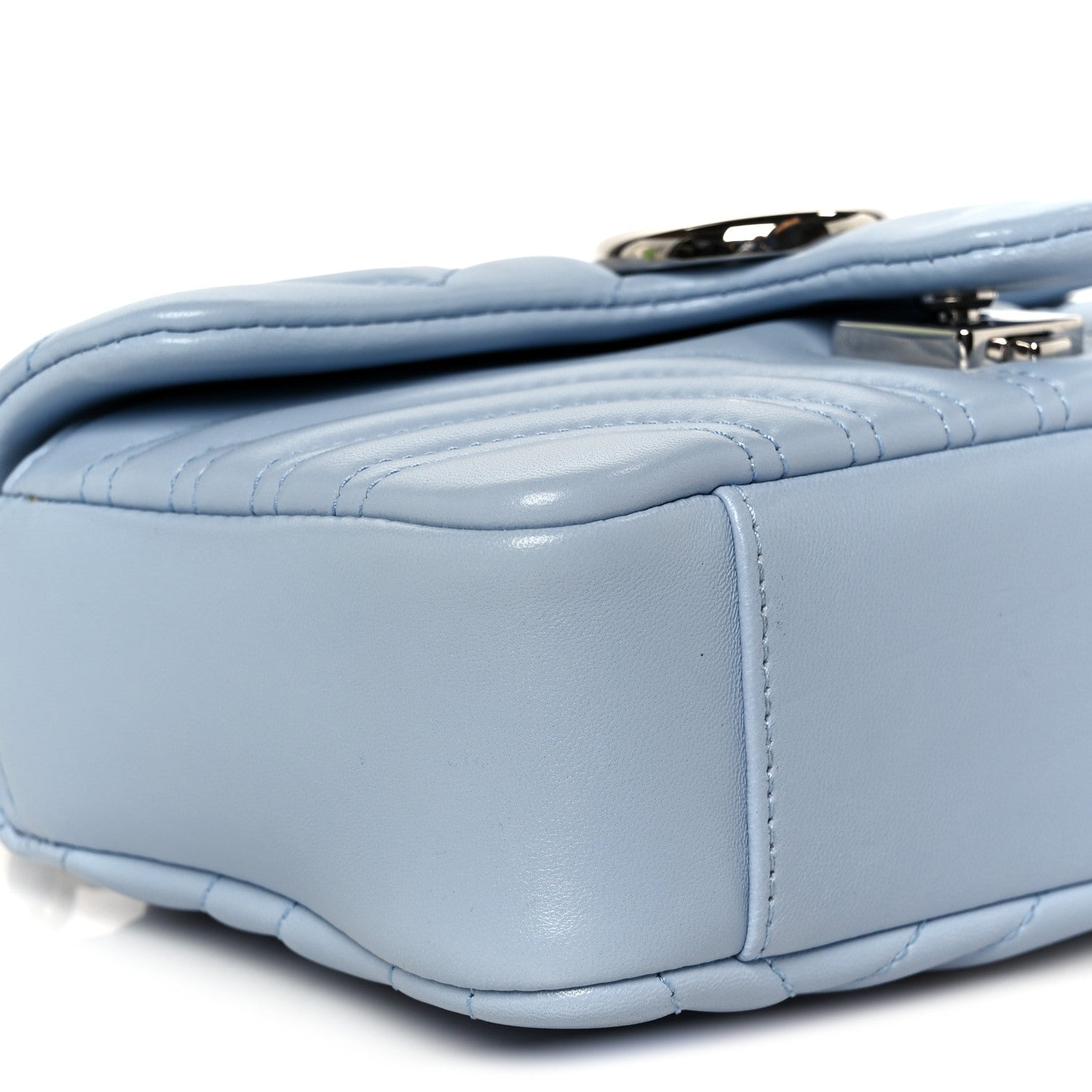 Gucci Lambskin Matelasse Small GG Marmont Shoulder Bag Porcelain Light Blue