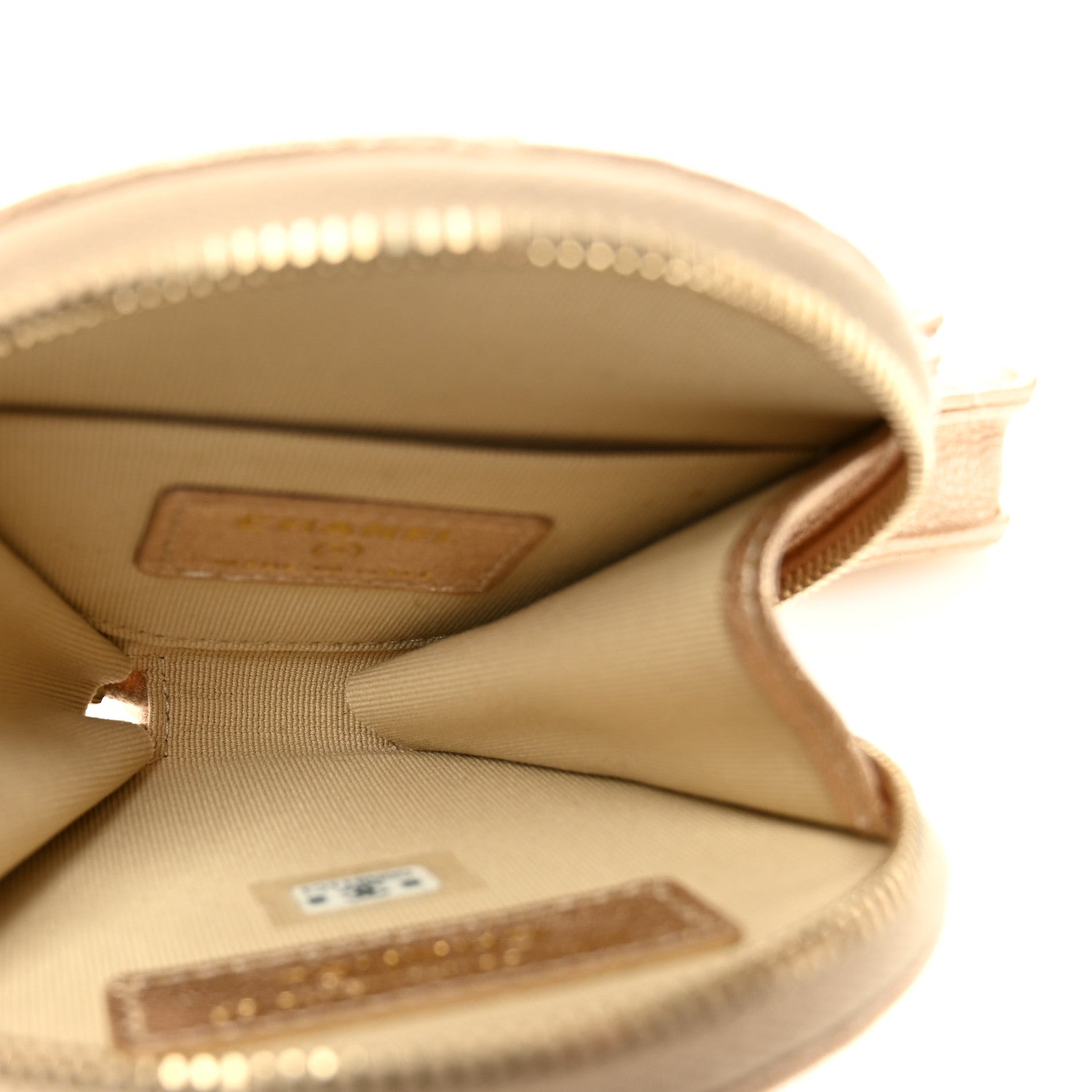 Metallic Lambskin Quilted Round Clip On Coin Purse Airpods Case Gold