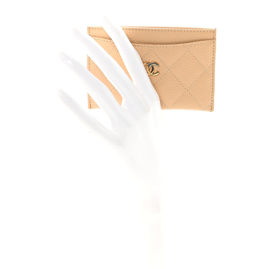 Caviar Quilted Card Holder Light Beige