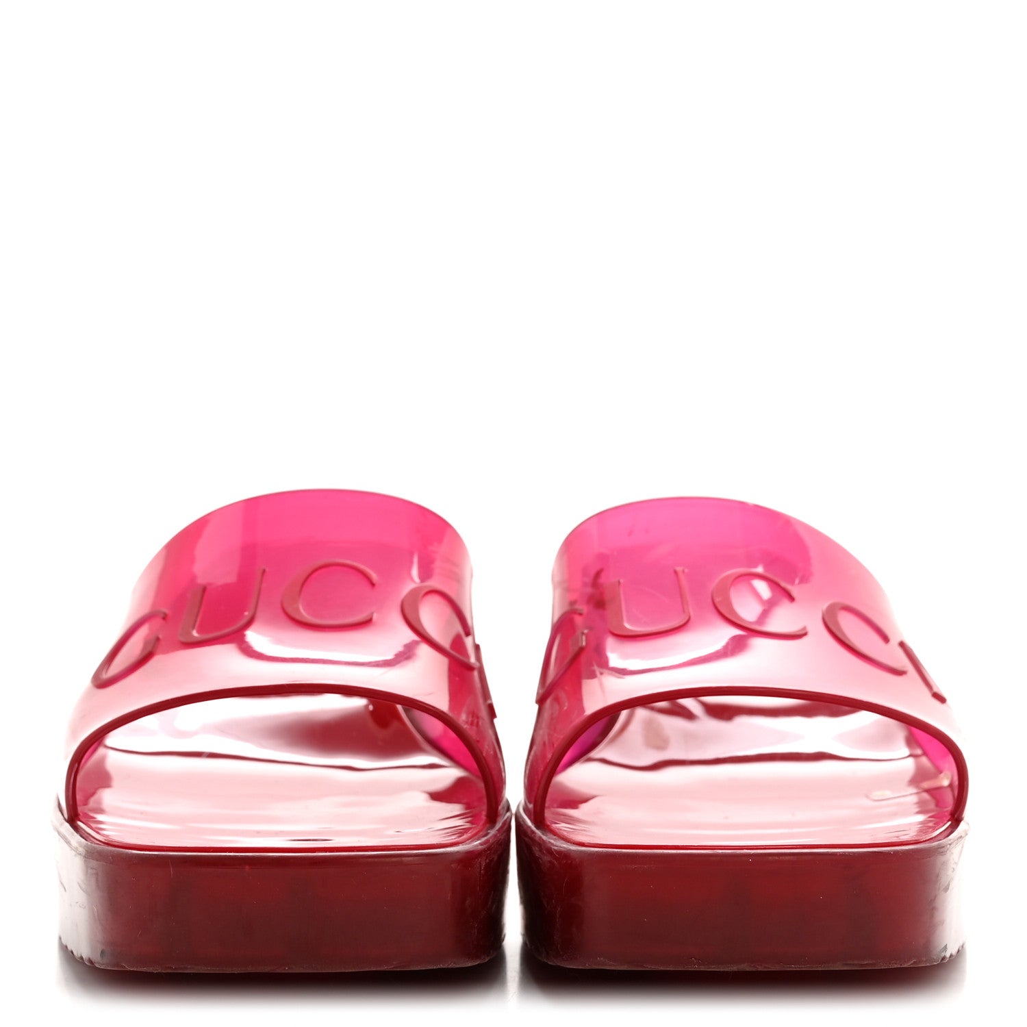 Gucci Rubber Gucci Logo Womens Platform 20/60mm Slide Sandals 38 Transparent Hibiscus Red