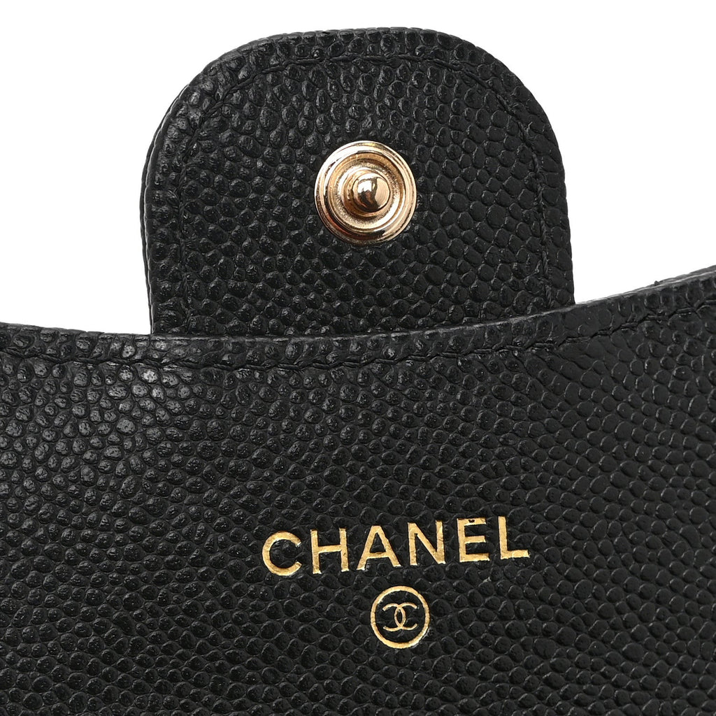Caviar Quilted Flap Card Holder Wallet Black