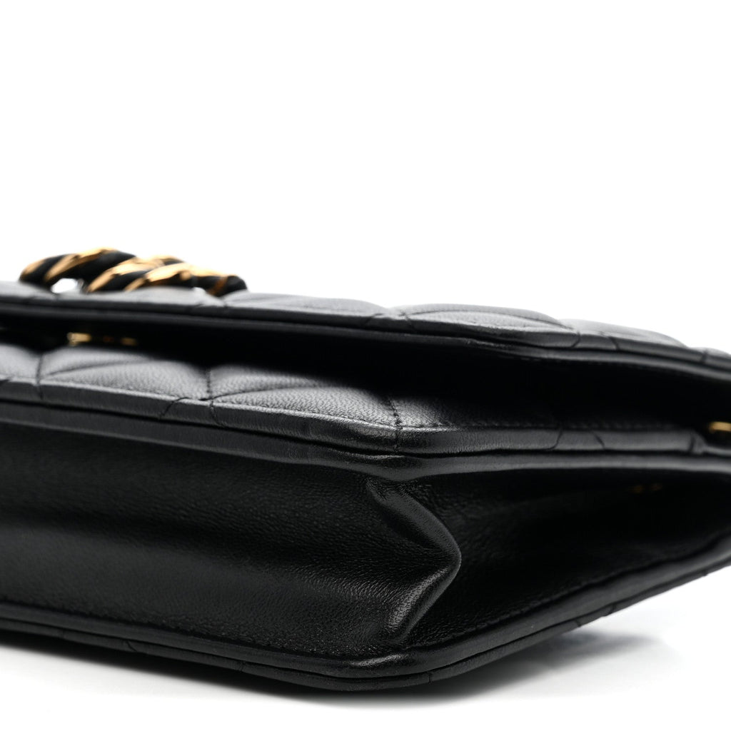 Chanel Lambskin Quilted Twisted CC Wallet On Chain WOC Black