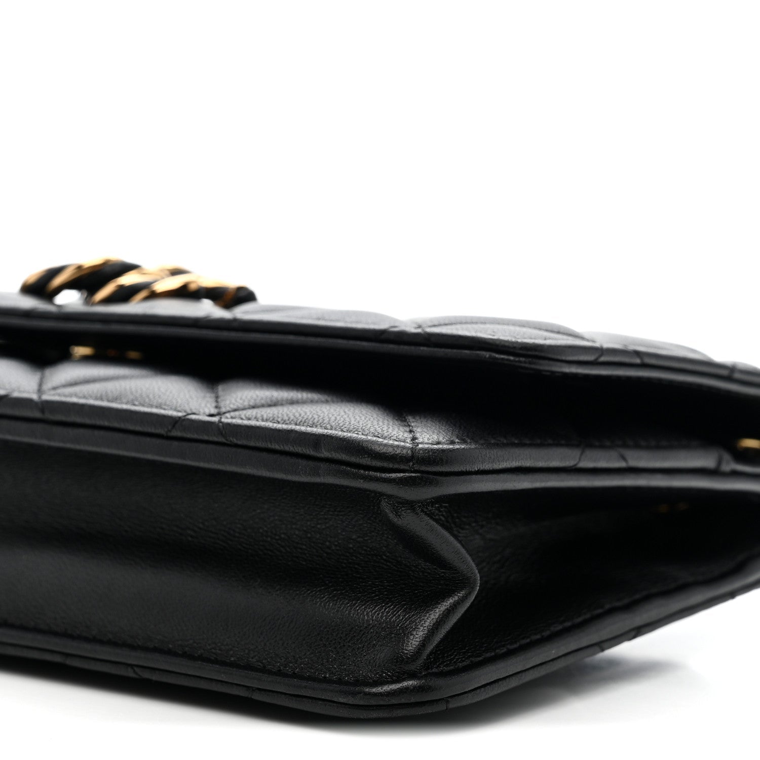 Chanel Lambskin Quilted Twisted CC Wallet On Chain WOC Black