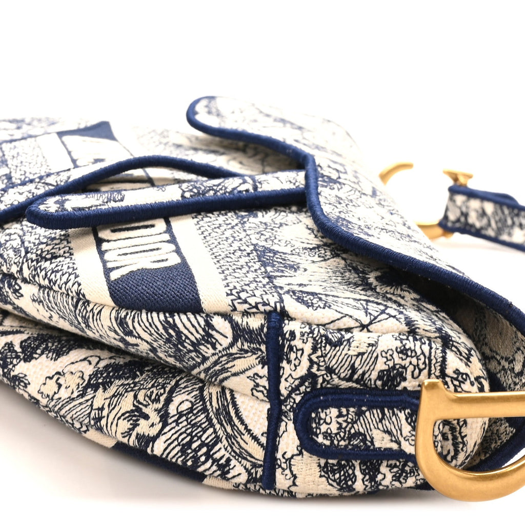 Christian Dior Canvas Embroidered Toile de Jouy Saddle Bag Blue