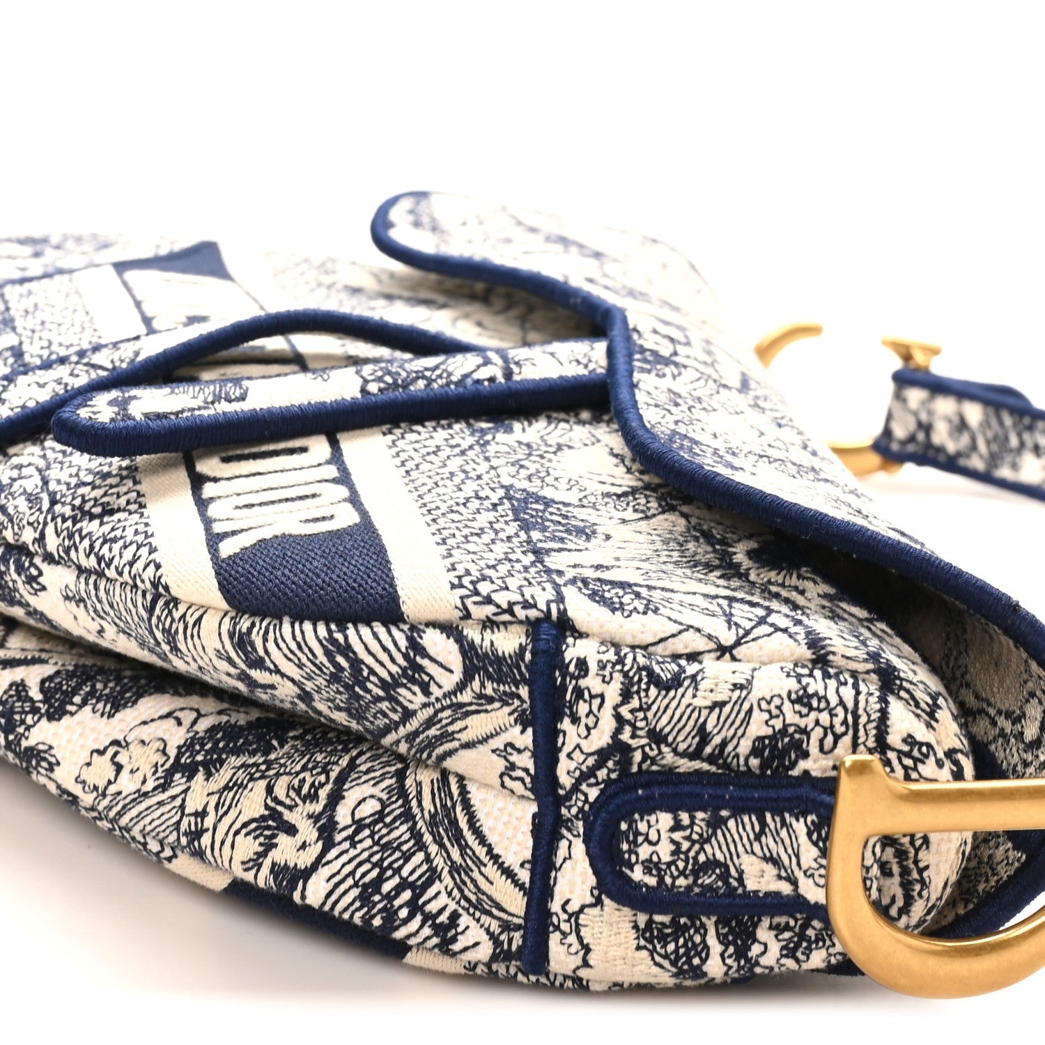 Christian Dior Canvas Embroidered Toile de Jouy Saddle Bag Blue