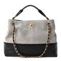 Chanel Suede Calfskin Shiny Lambskin Quilted Small Coco Base Shopping Bag Grey Black