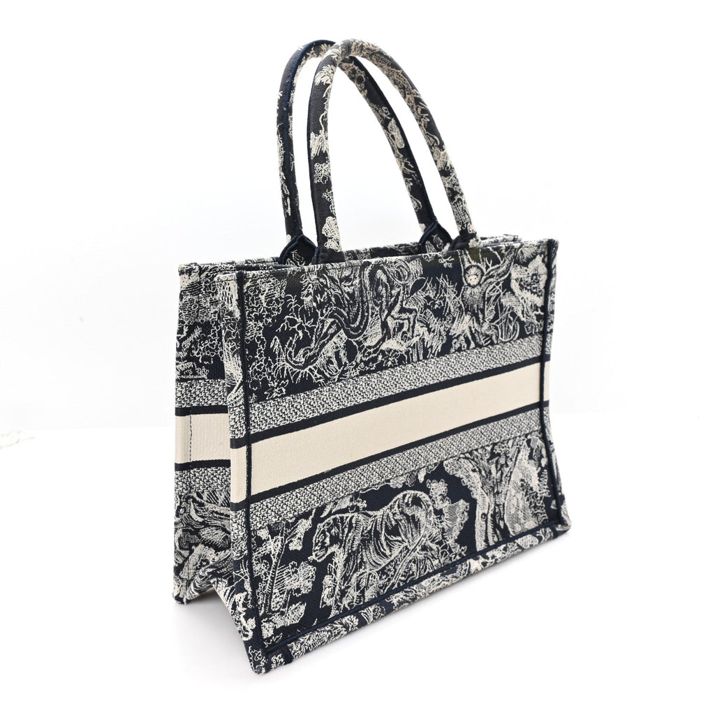 Christian Dior Canvas Embroidered Medium Dioriviera Toile De Jouy Reverse Book Tote Blue